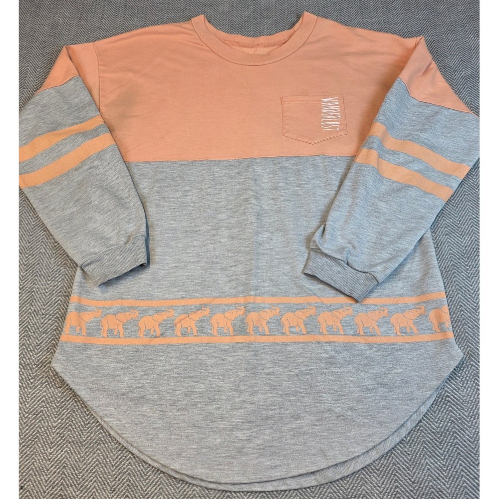 Wanderlust Colorblock Elephant Print Long Sleeve Top Peach Gray XL
